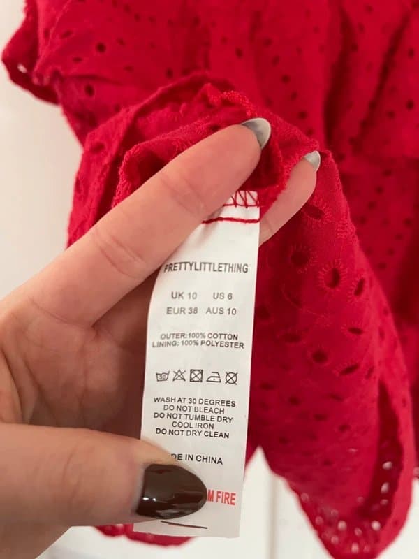 PrettyLittleThing Pretty Little Thing Red Broderie Tiered Dress Women’s Size UK 10