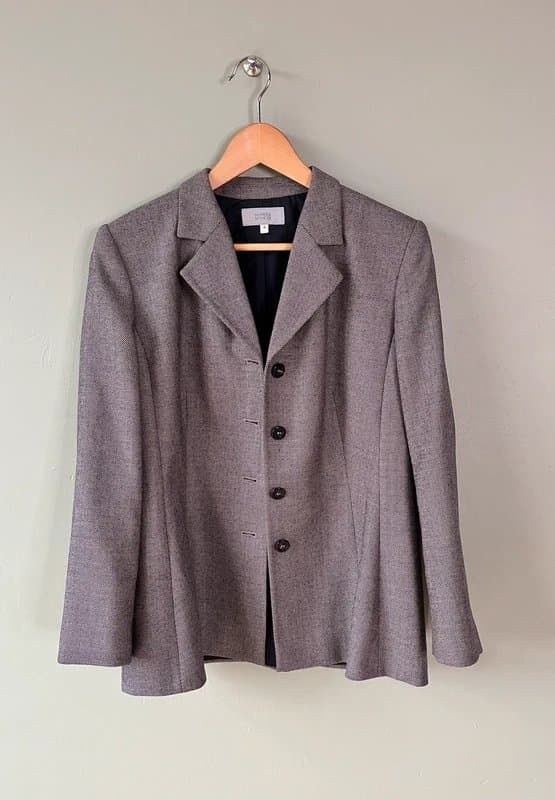 Marks & Spencer Marks & Spencer Tweed Jacket Blazer Wool Blend Grey Mix Size 12-14 Heritage VGC