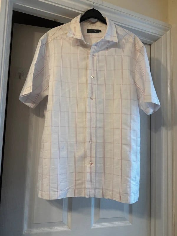 Marks & Spencer Marks & Spencer Men’s White Short-Sleeve Check Button-Up Shirt – UK Size L - 1