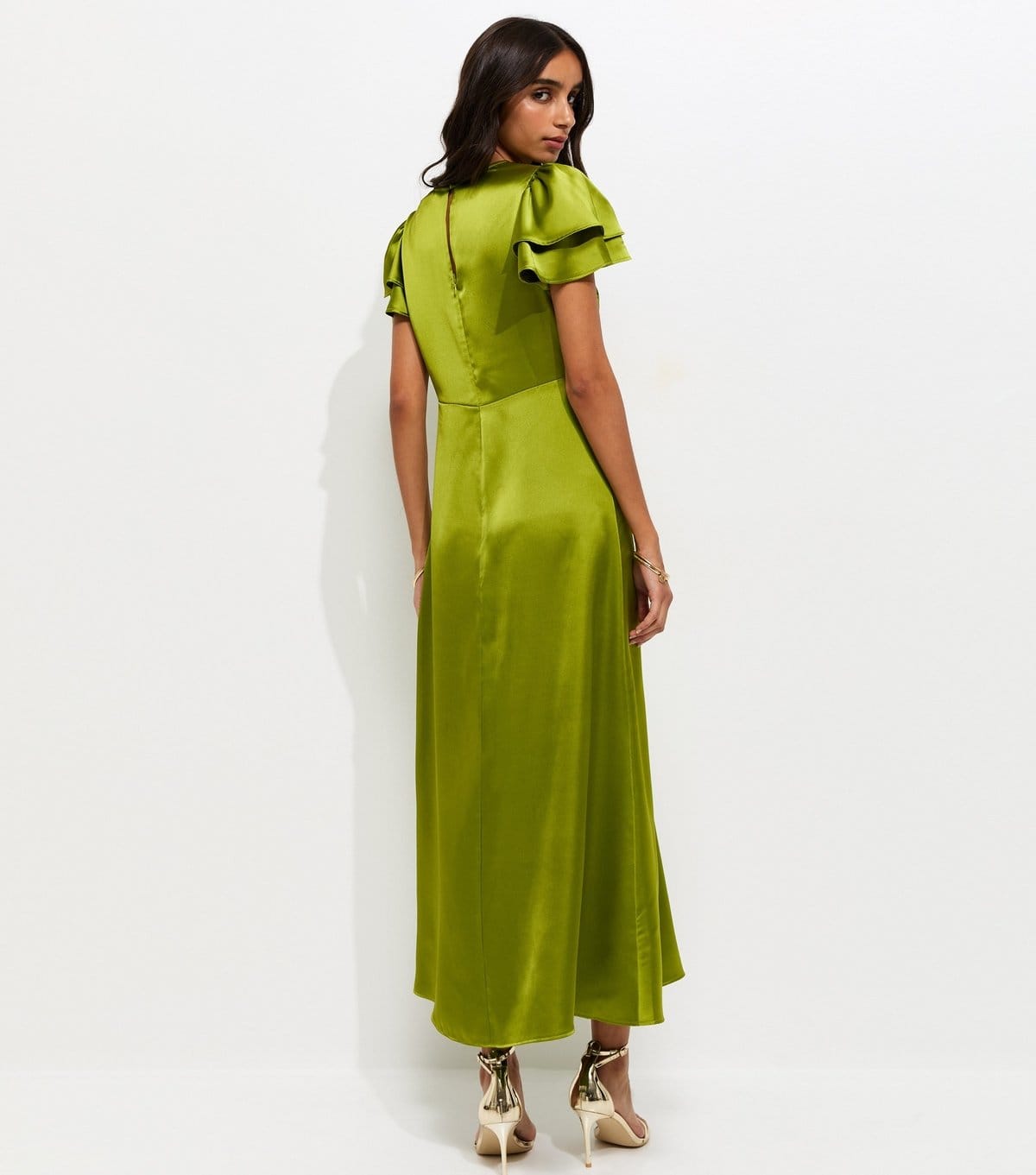 New Look Women's Light Green Satin Flutter Sleeve Midi Dress New Look - 4