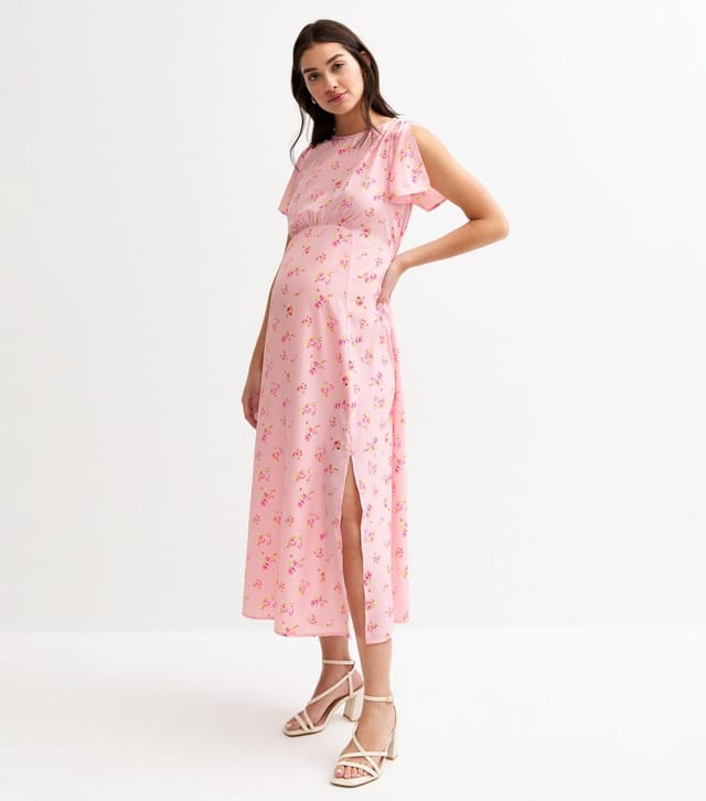 New Look Women's Maternity Pink Floral Print Flutter Sleeve Midi Dress New Look - 2