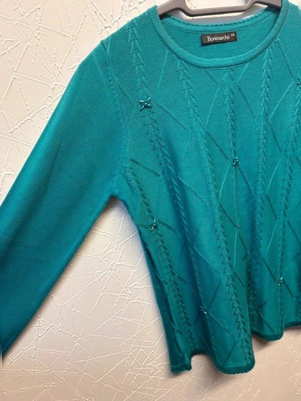 Bonmarché Bonmarché Teal Embellished Knit Jumper Long Sleeve Textured Sweater uK 10 Approx 1267