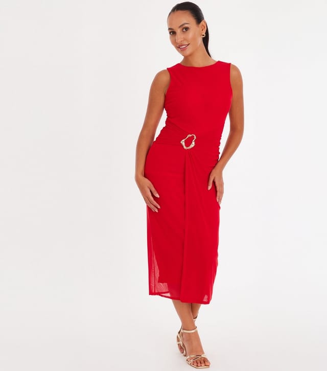 Quiz Women's Petite Red Mesh Midi Dress Quiz New Look - 2