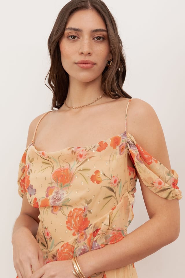 Anaya with Love Anaya with Love Women's Floral Print Cowl Neck Cold Shoulder Ruffle Maxi Dress - 3