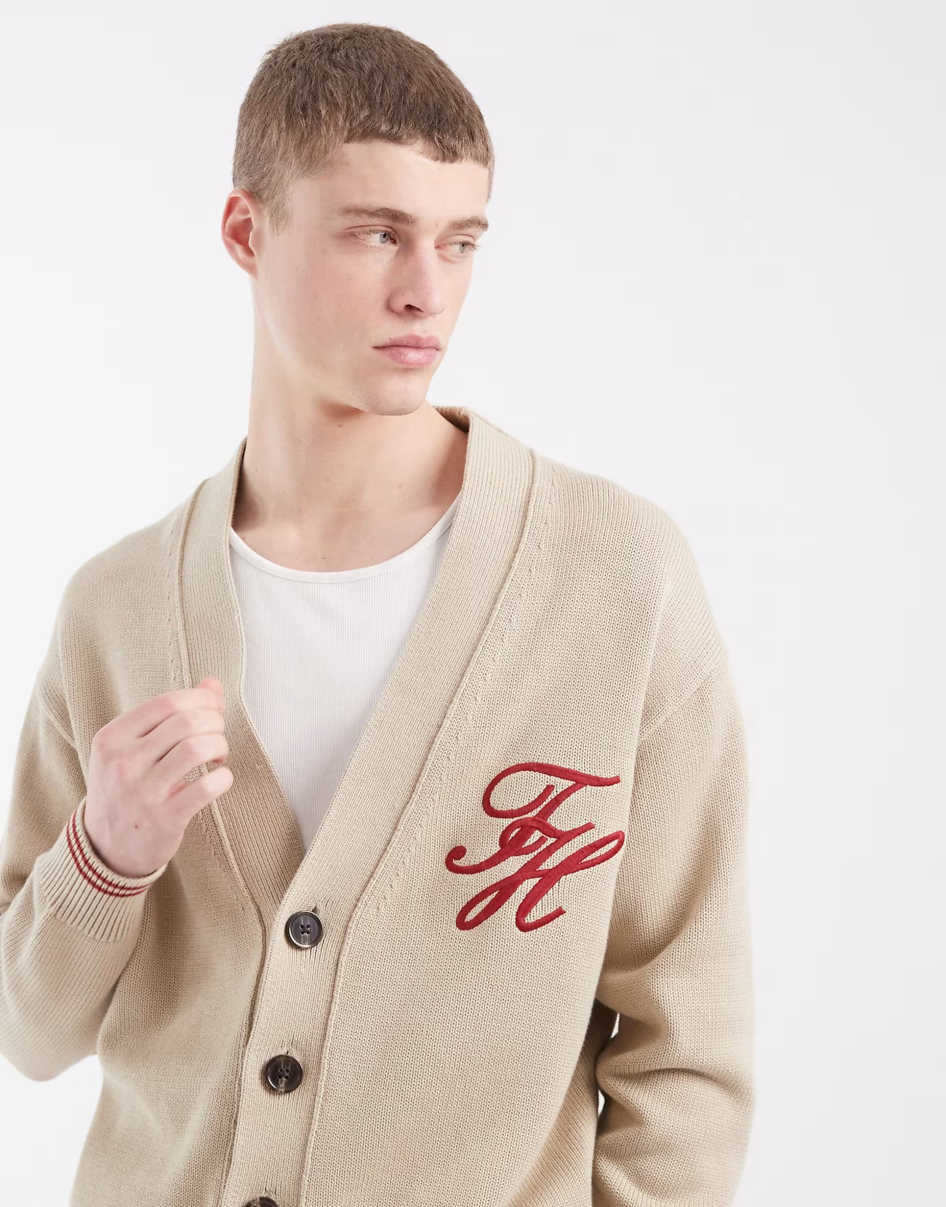 ASOS Tommy Hilfiger chunky knit cardigan in beige