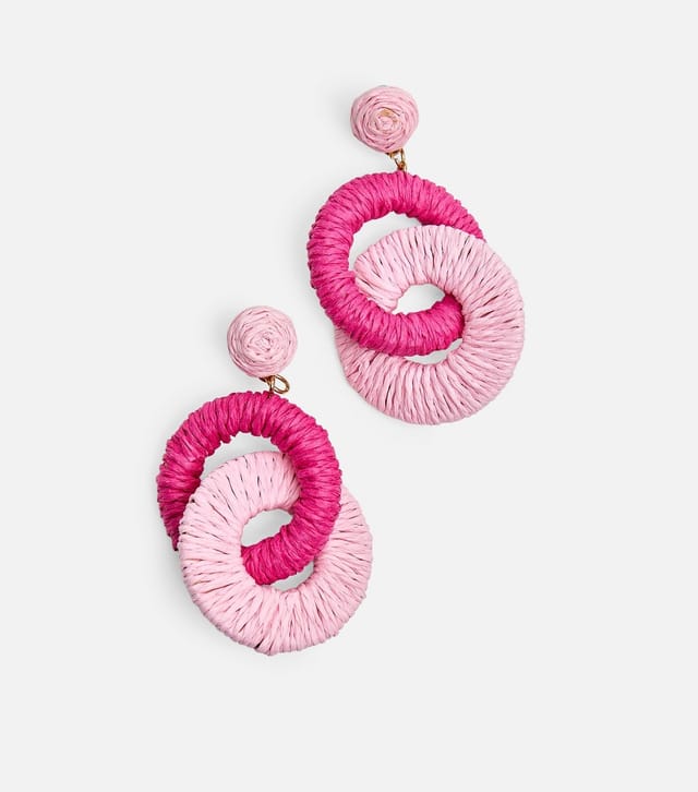 Public Desire Dark Pink Woven Circle Drop Earrings Public Desire New Look - 2