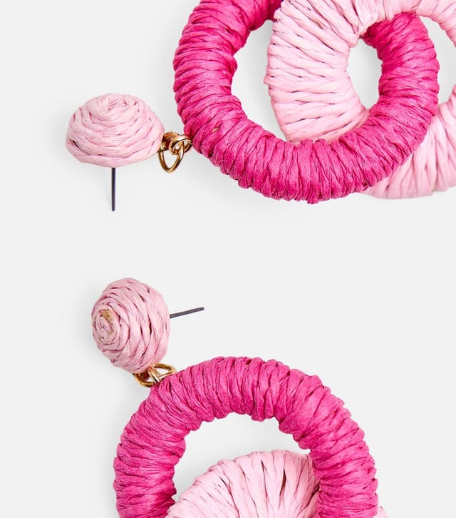 Public Desire Dark Pink Woven Circle Drop Earrings Public Desire New Look - 3