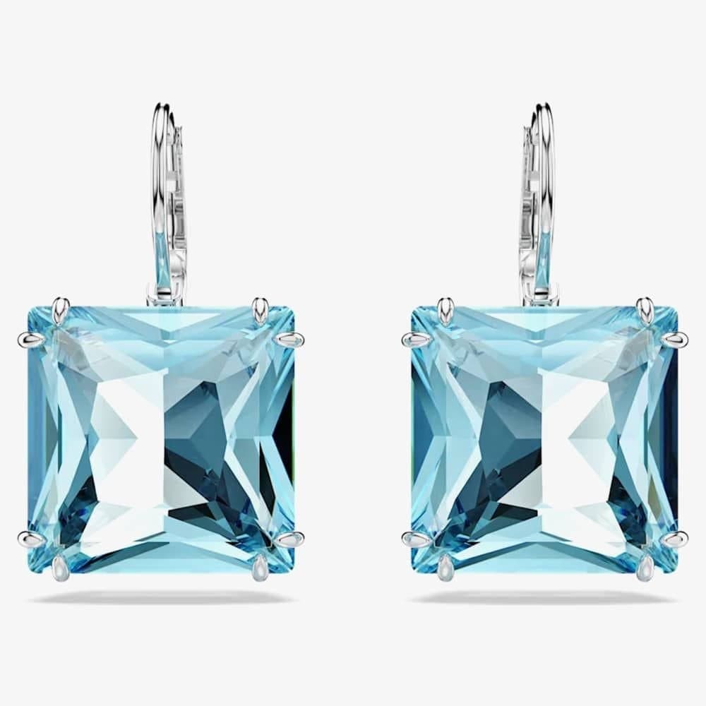 Swarovski Swarovski Blue Square Cut Dropper Earrings in Silver