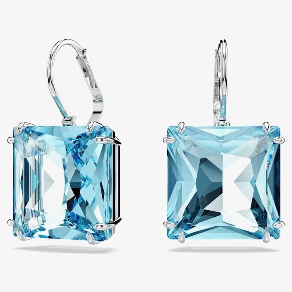 Swarovski Swarovski Women's Millenia Blue Square Cut Dropper Earrings 5619472 in Silver - 2