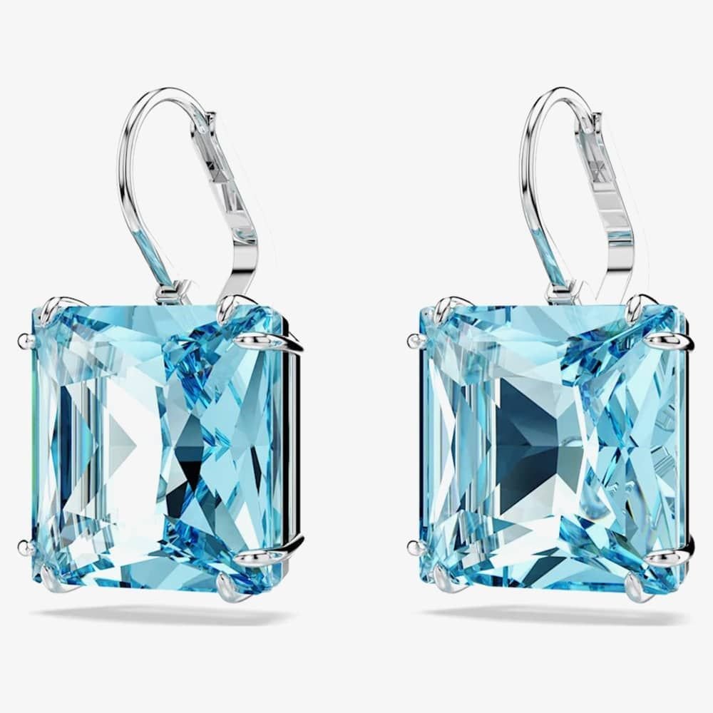 Swarovski Swarovski Women's Millenia Blue Square Cut Dropper Earrings 5619472 in Silver - 3
