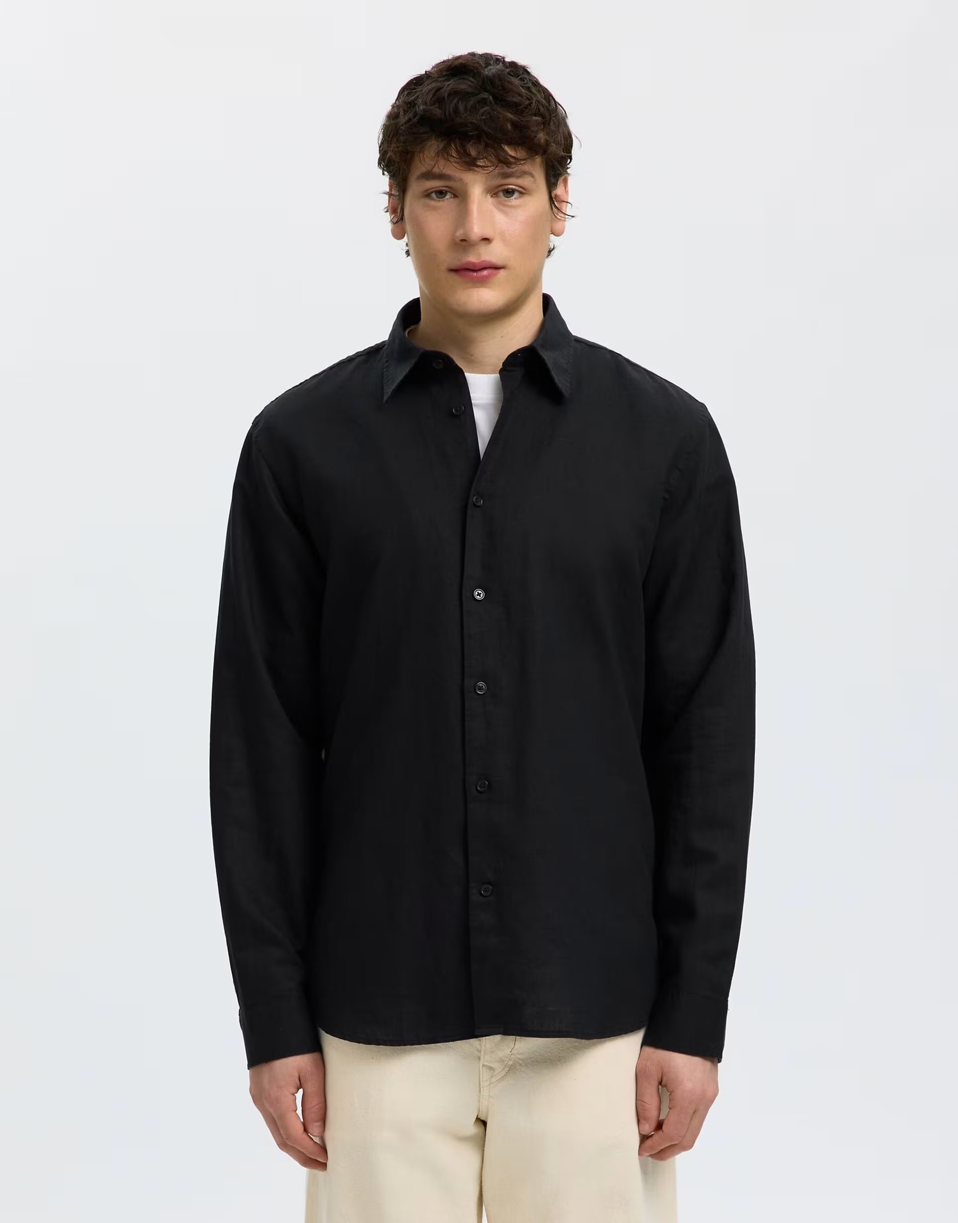 ASOS Selected Linen-blend shirt in black - 1