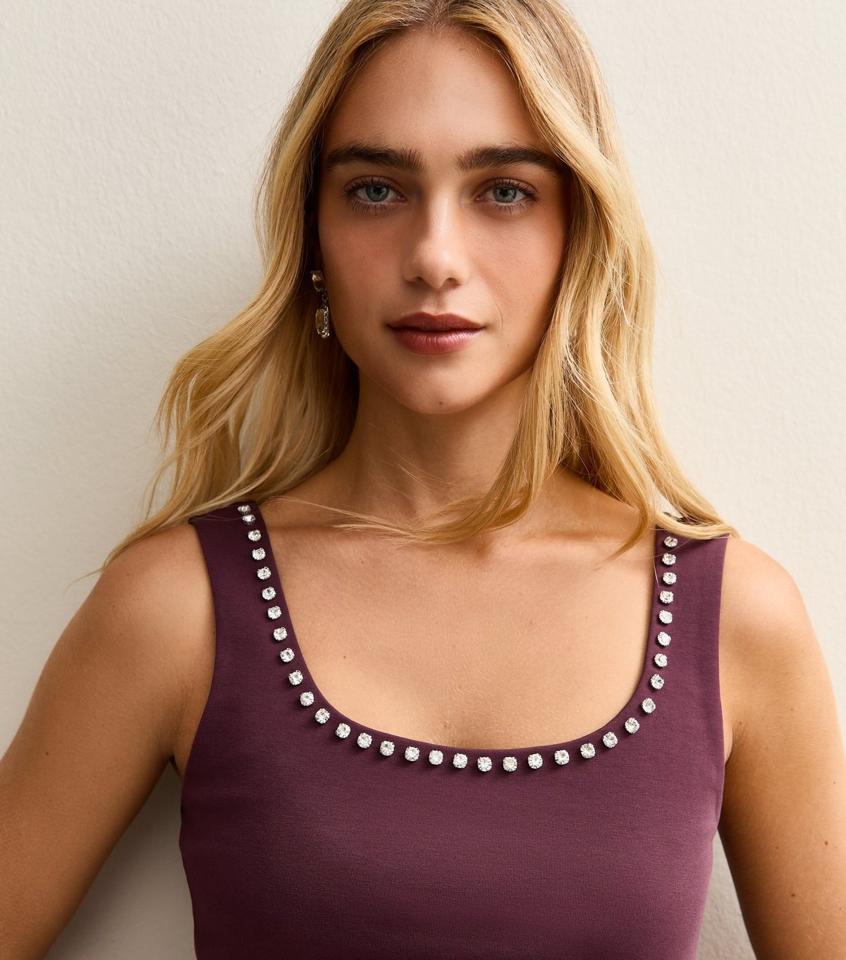 New Look Women's Dark Burgundy Diamante Trim Scoop Neck Mini Dress New Look - 3