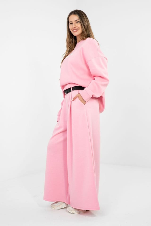 Love Lace Love Lace Women's Belted Palazzo Sweatpants High Waisted in Pink - 2