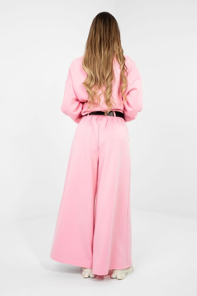 Love Lace Love Lace Women's Belted Palazzo Sweatpants High Waisted in Pink - 3
