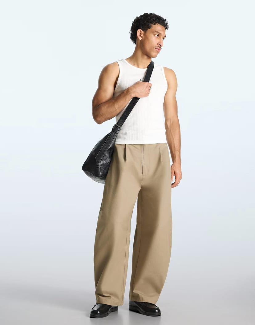 ASOS Bershka Mega barrel cotton pants in beige - 1