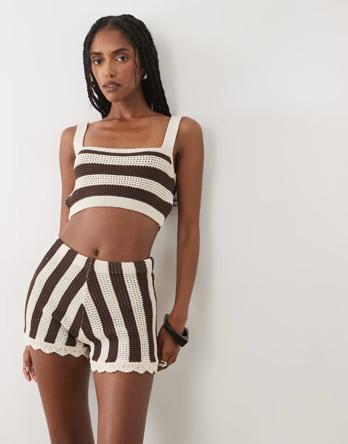 ASOS ASOS DESIGN stripe crochet short co ord in brown stripe - 1