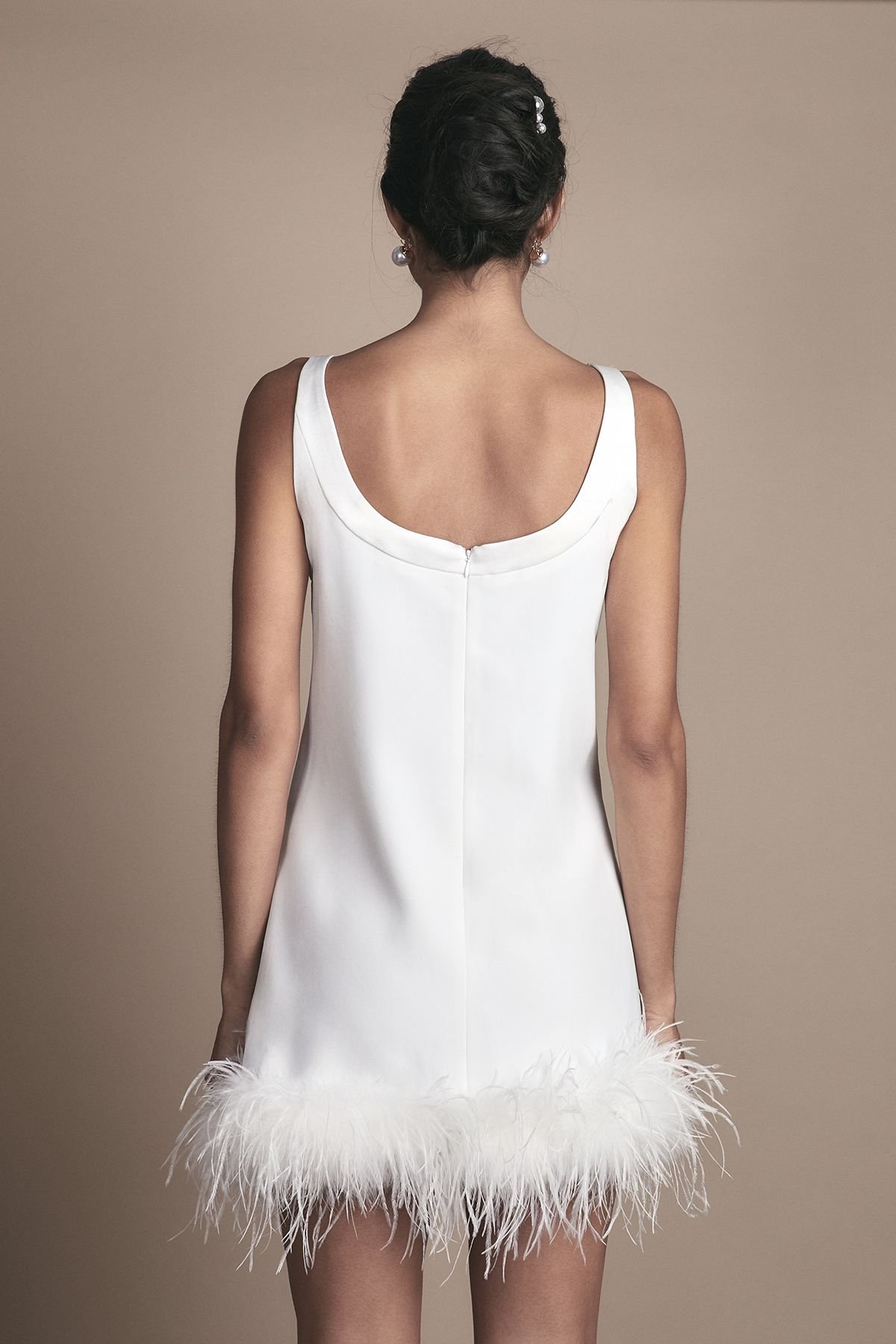 Coast Coast Women's Feather Hem Mini Wedding Dress in Ivory - 3