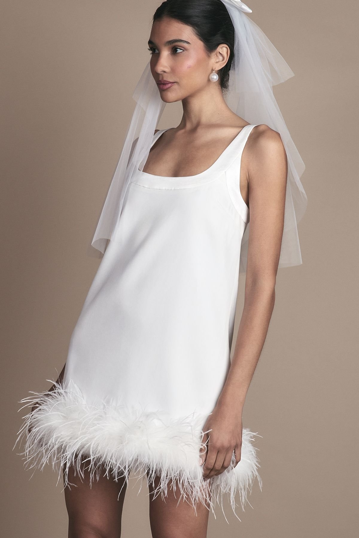 Coast Coast Women's Feather Hem Mini Wedding Dress in Ivory - 4