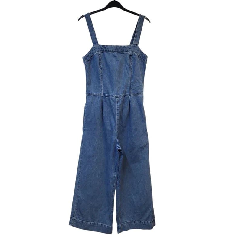 New Look New Look Dungarees Blue Wide Leg Denim Cropped Uk Women's Uk 8 W28 L21