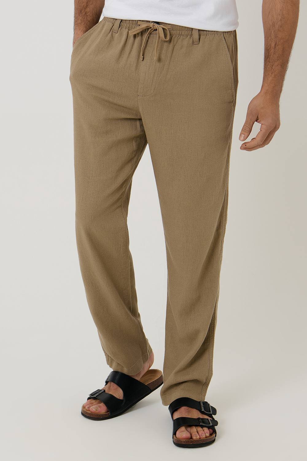 Threadbare Threadbare Men's Linen Blend Casual Trousers in Taupe - 2
