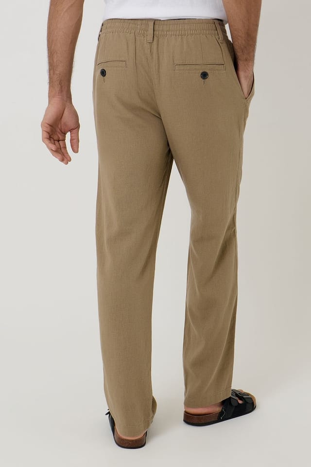 Threadbare Threadbare Men's Linen Blend Casual Trousers in Taupe - 2