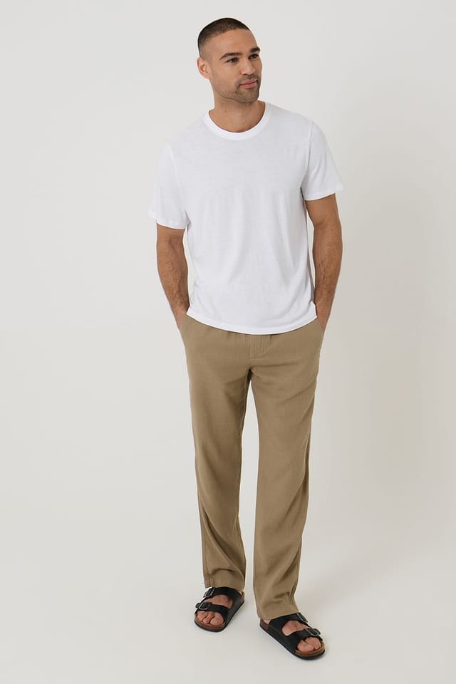 Threadbare Threadbare Men's Linen Blend Casual Trousers in Taupe - 3