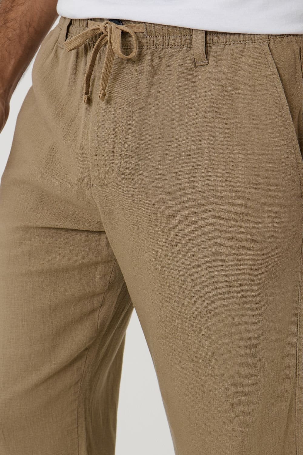Threadbare Threadbare Men's Linen Blend Casual Trousers in Taupe - 4