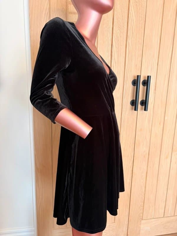New Look New Look black velvet wrap style long sleeve skater dress size 12