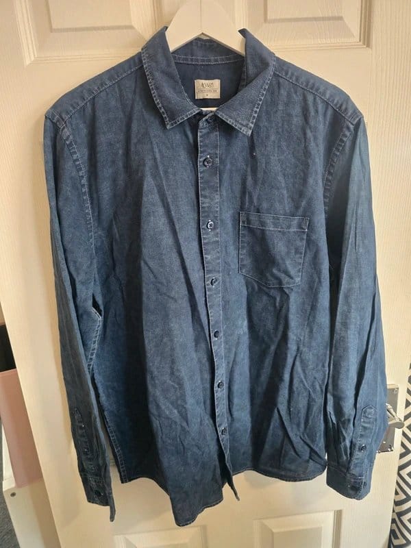 Men's ACW85 Dark Blue Chambray / Denim Look Long Sleeve Shirt - Size M