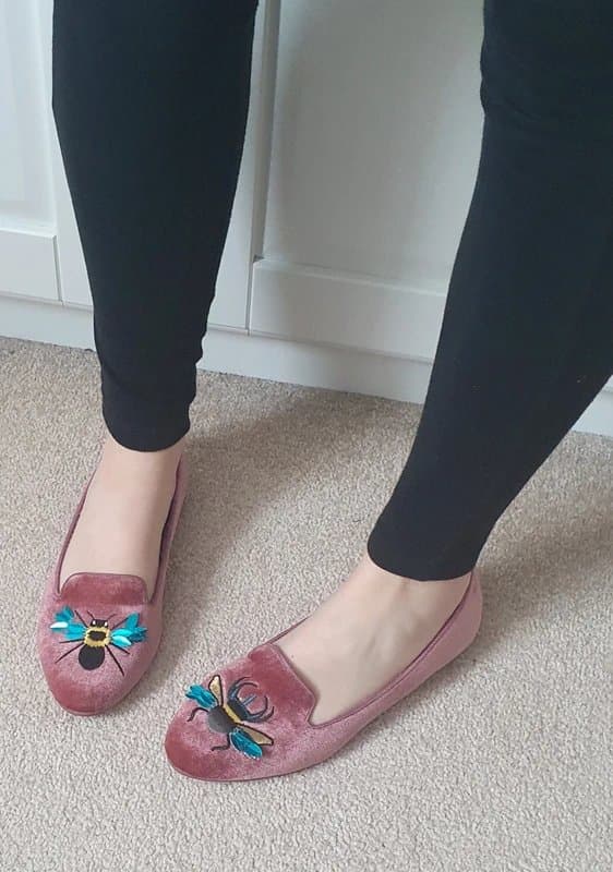 ASOS Design Velvet beetle flat ballet pumps/shoes vintage