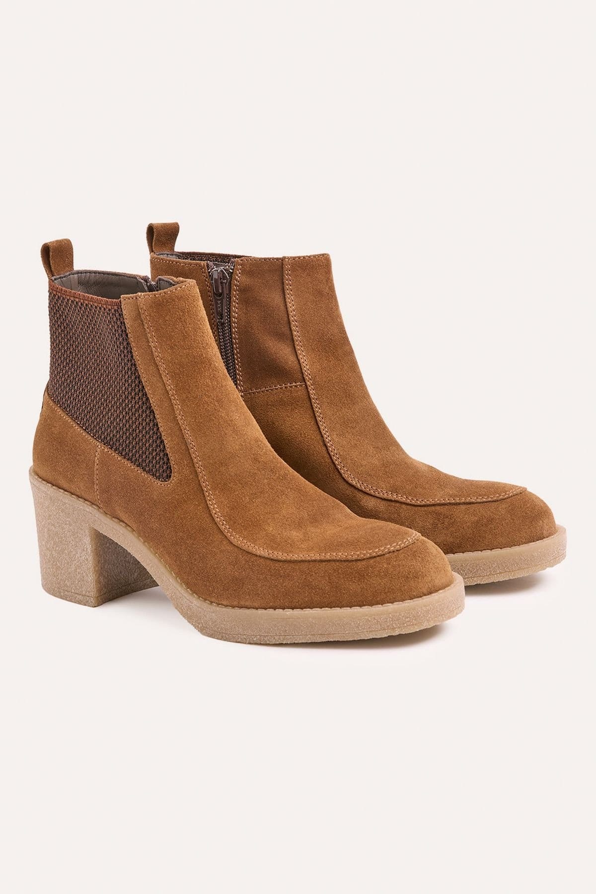Celtic & Co Celtic & Co Women's Crepe Mid Heel High Ankle Boot in Light Brown - 4
