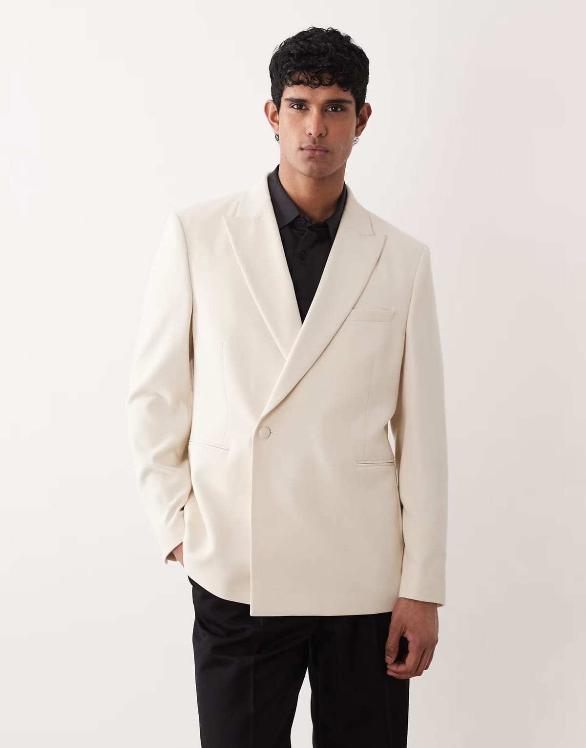 ASOS ASOS DESIGN double breasted deep wrap regular blazer in cream - 1