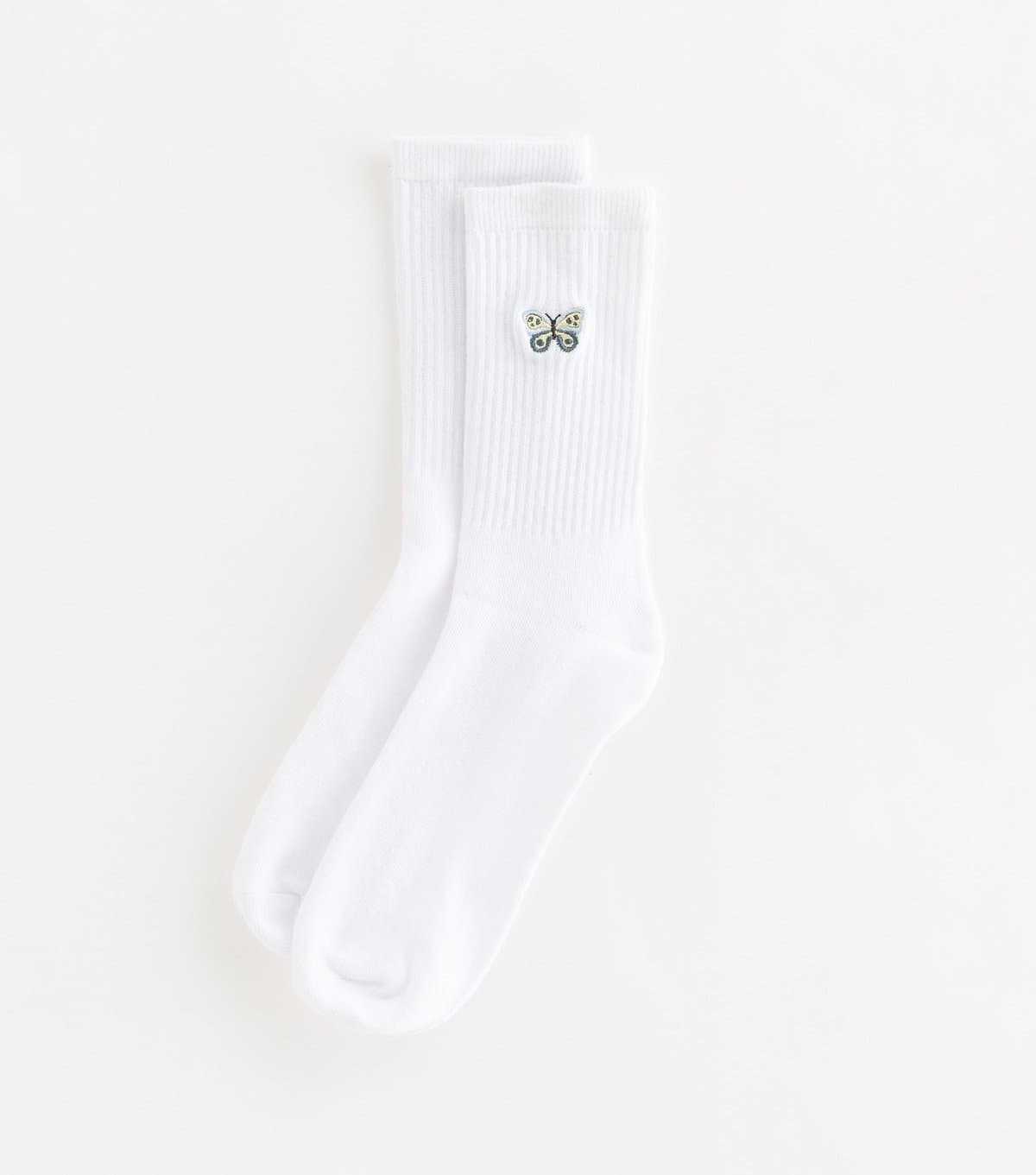 New Look New Look White Embroidered Butterfly Tube Socks