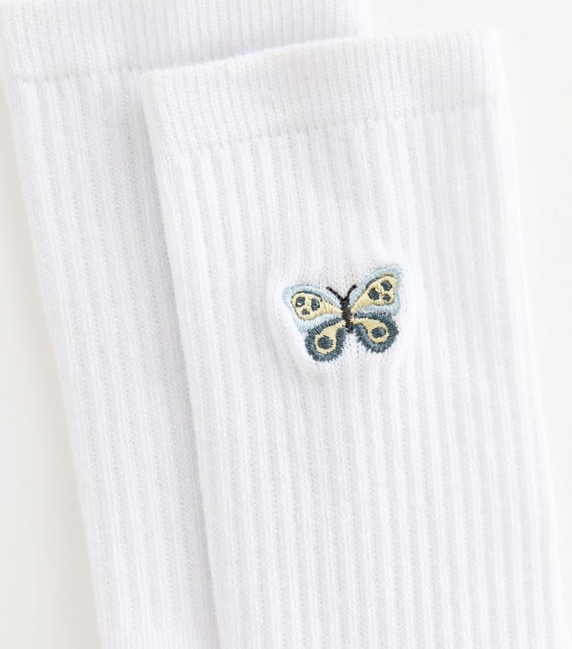 New Look White Embroidered Butterfly Tube Socks New Look - 2