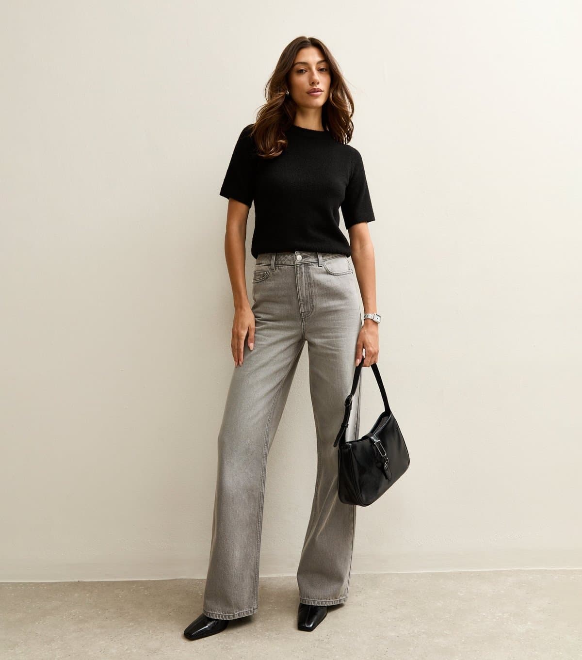 New Look New Look Light Grey High Waist Wide Leg Jeans