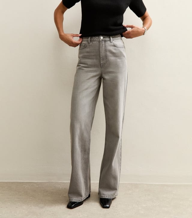 New Look Women's Tall Light Grey High Waist Adalae Wide Leg Jeans New Look - 3