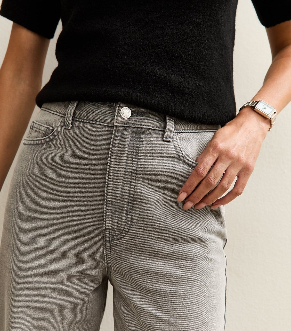 New Look Women's Tall Light Grey High Waist Adalae Wide Leg Jeans New Look - 4