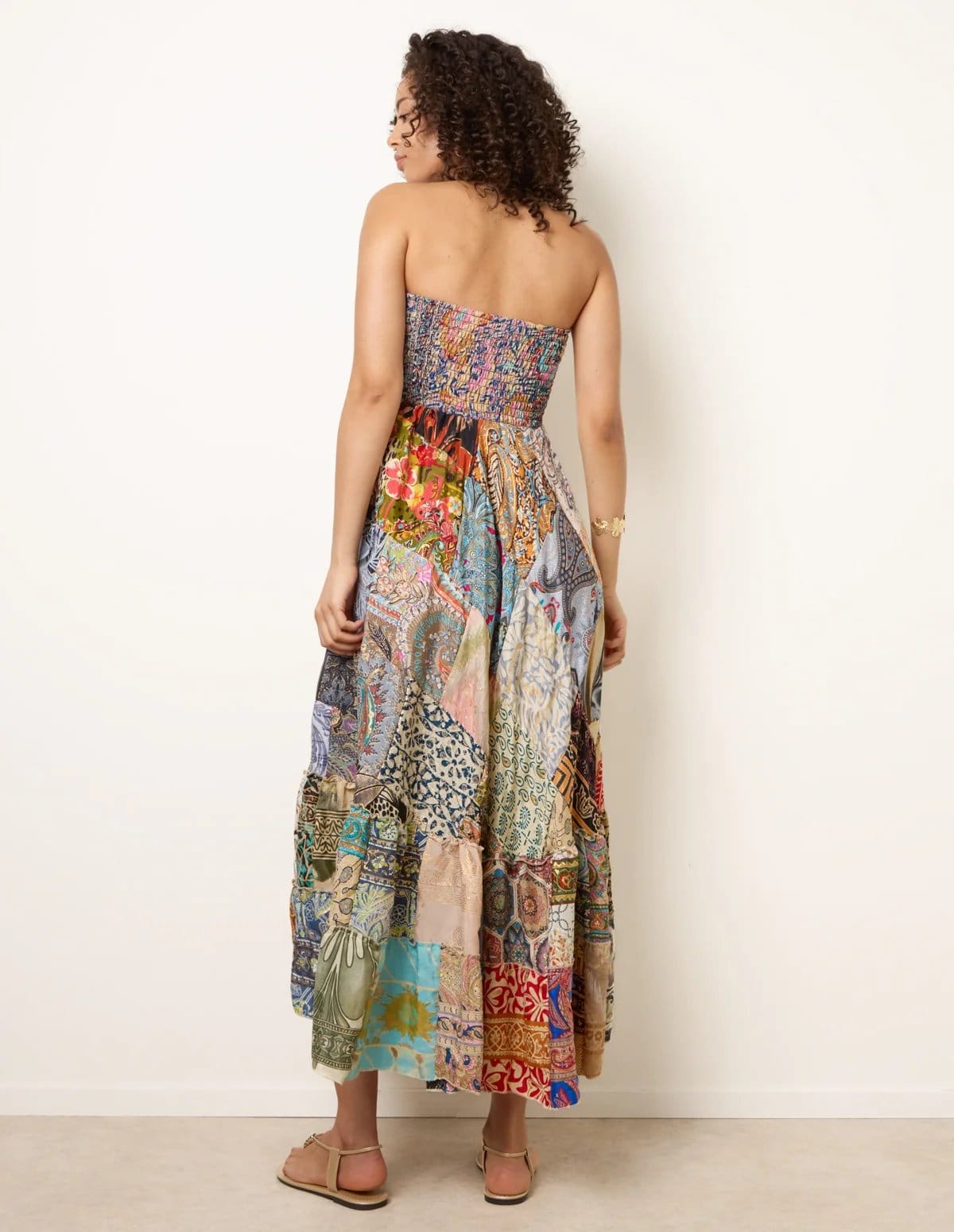 Blue Vanilla Shirred Patchwork Art Bandeau Dress - 4