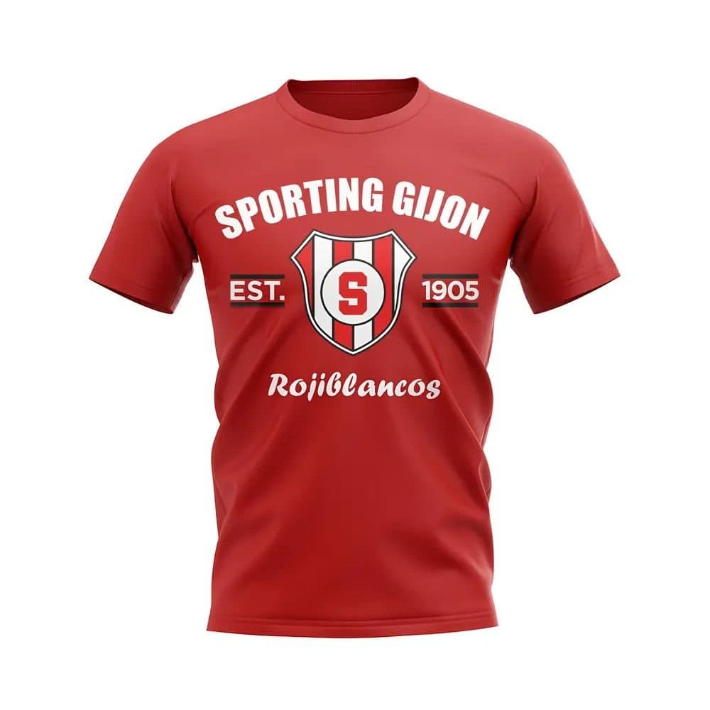 Sporting Gijon Sporting Gijon Men's Personalised Established Football T-Shirt in Red