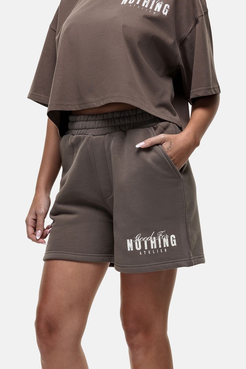 Good For Nothing Good For Nothing Women's Relaxed Fit Jersey Shorts in Taupe - 4