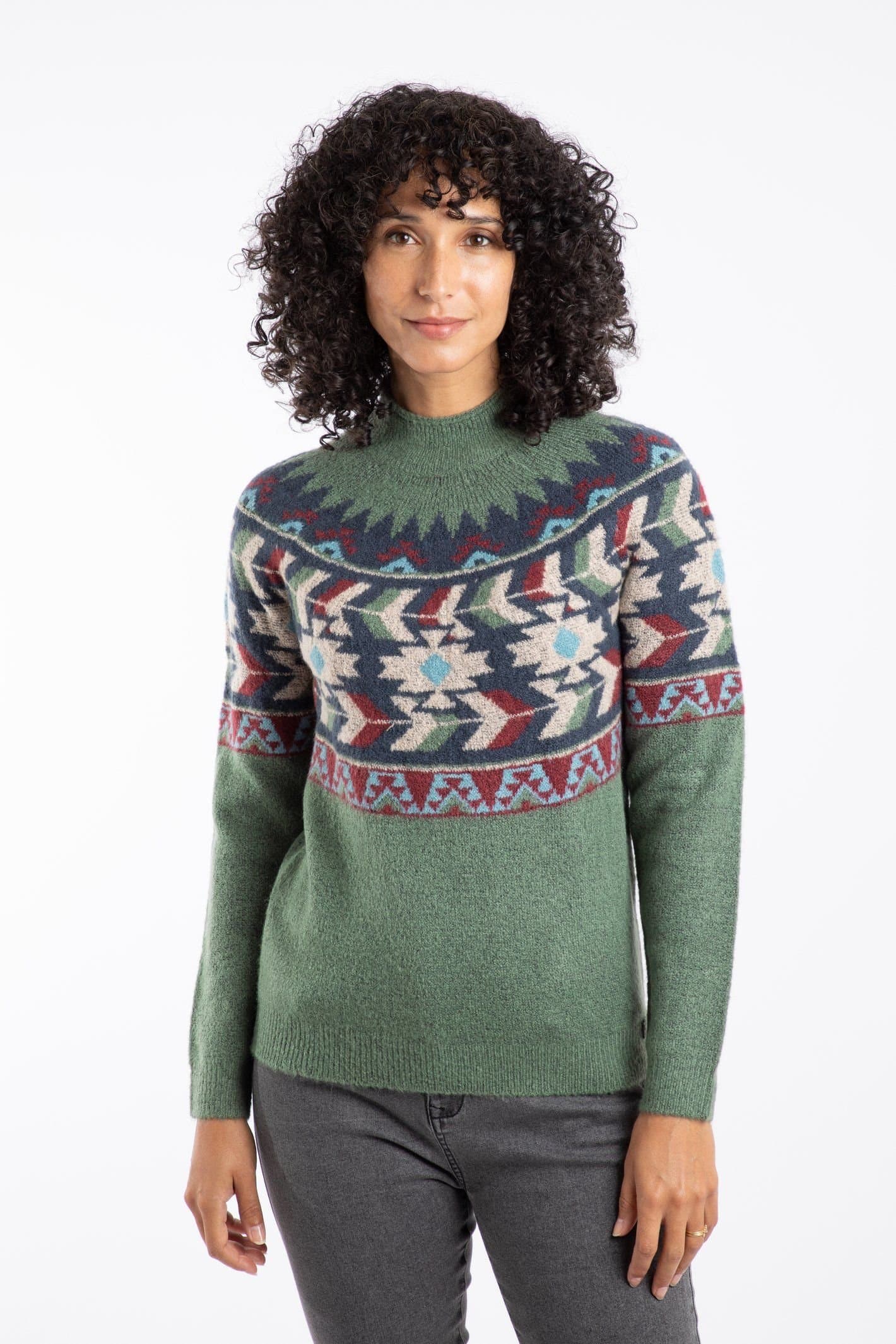 Weird Fish Weird Fish Women's Arelia Ikat Knitted Jumper in Dark Olive