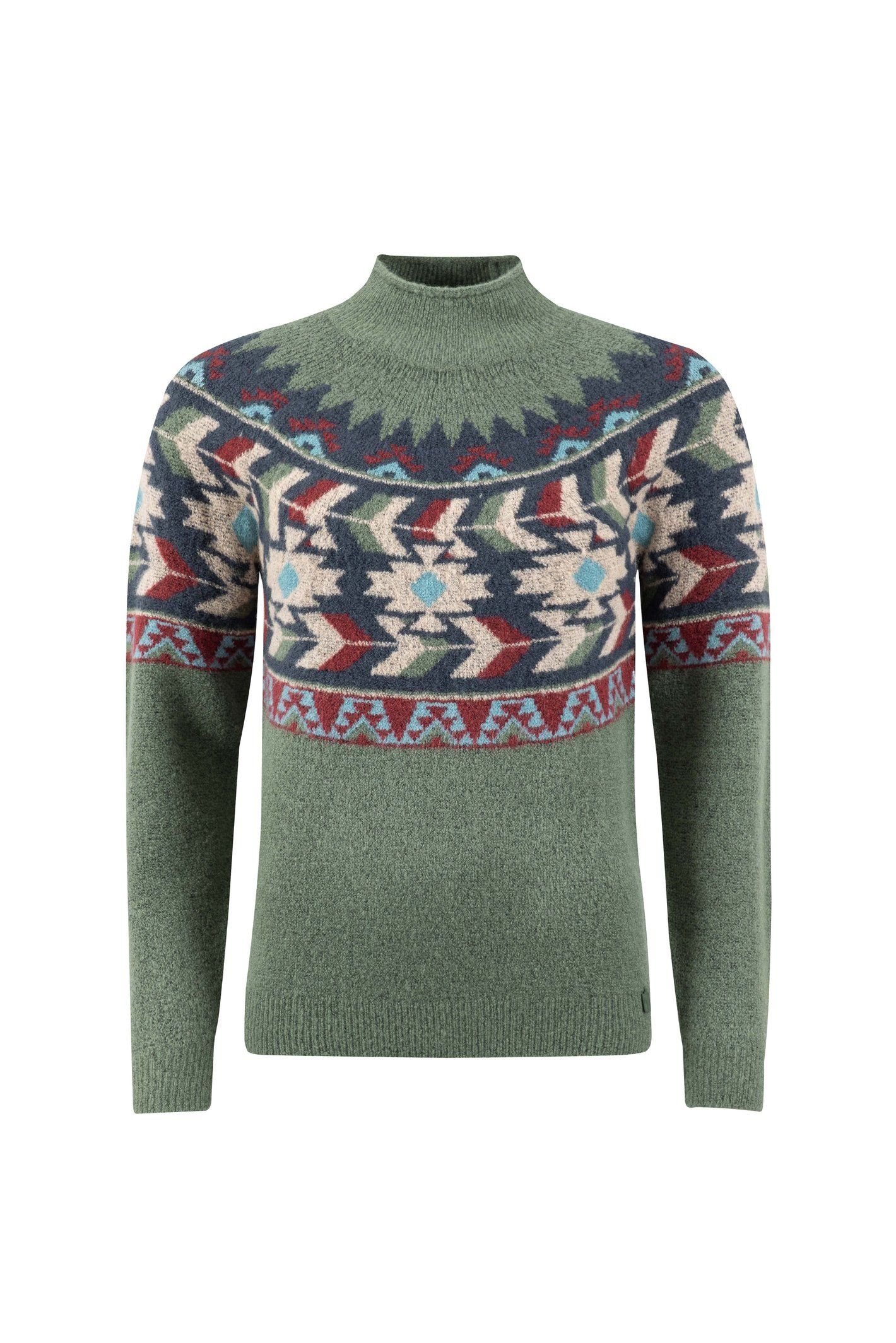 Weird Fish Weird Fish Women's Arelia Ikat Knitted Jumper in Dark Olive - 2