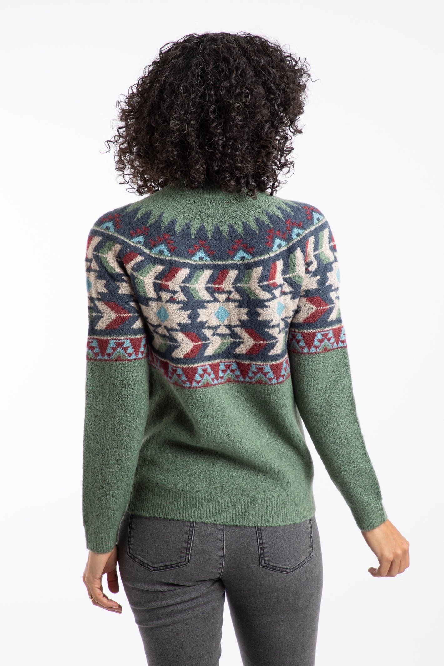 Weird Fish Weird Fish Women's Arelia Ikat Knitted Jumper in Dark Olive - 3