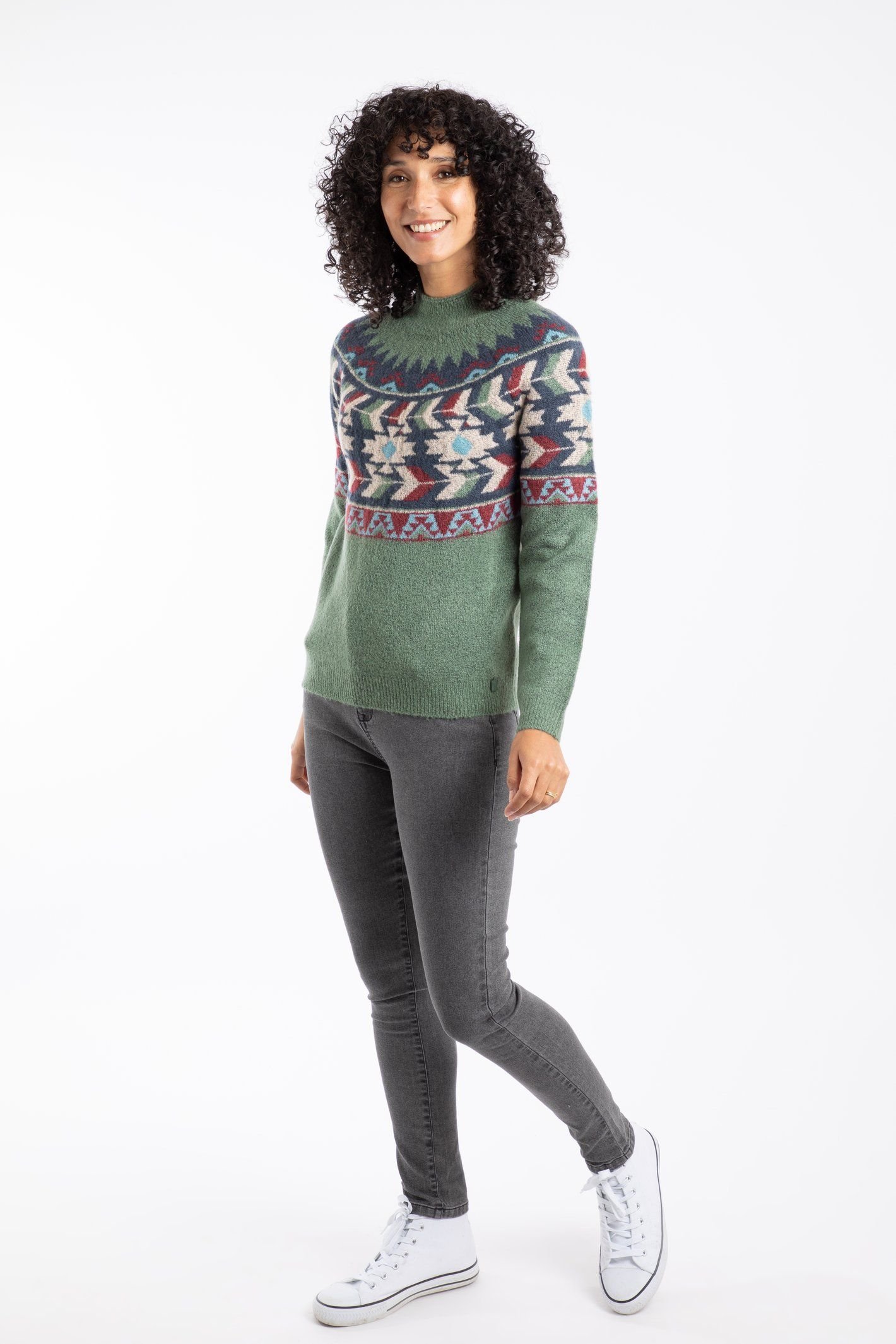 Weird Fish Weird Fish Women's Arelia Ikat Knitted Jumper in Dark Olive - 4