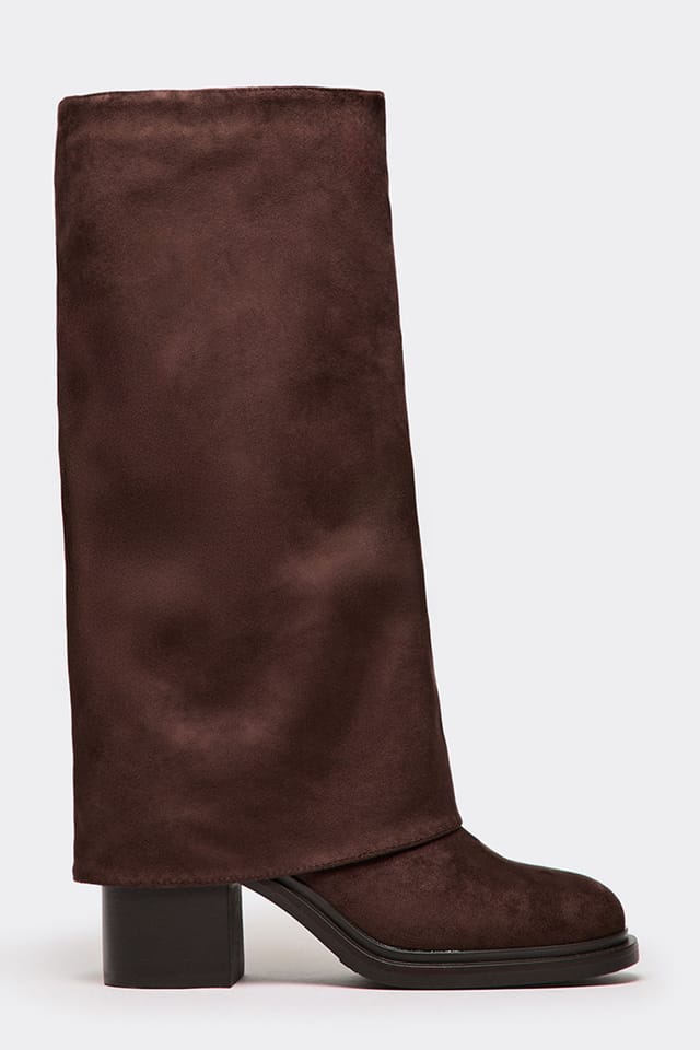 EGO EGO Women's Knee High Faux Suede Chunky Boots in Dark Brown - 2