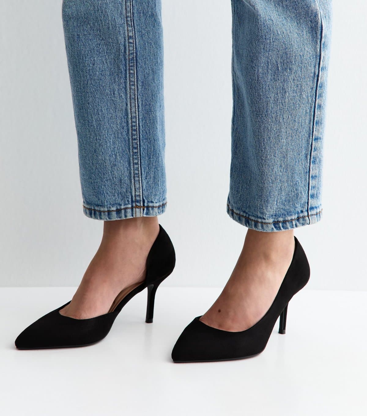 New Look Women's Wide Fit Black Faux Suede D'Orsay Court Shoes Vegan New Look