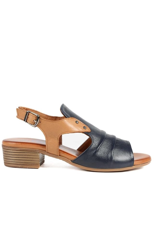 Pavers Pavers Women's Leather Two Tone Block Heel Sandals in Navy - 2