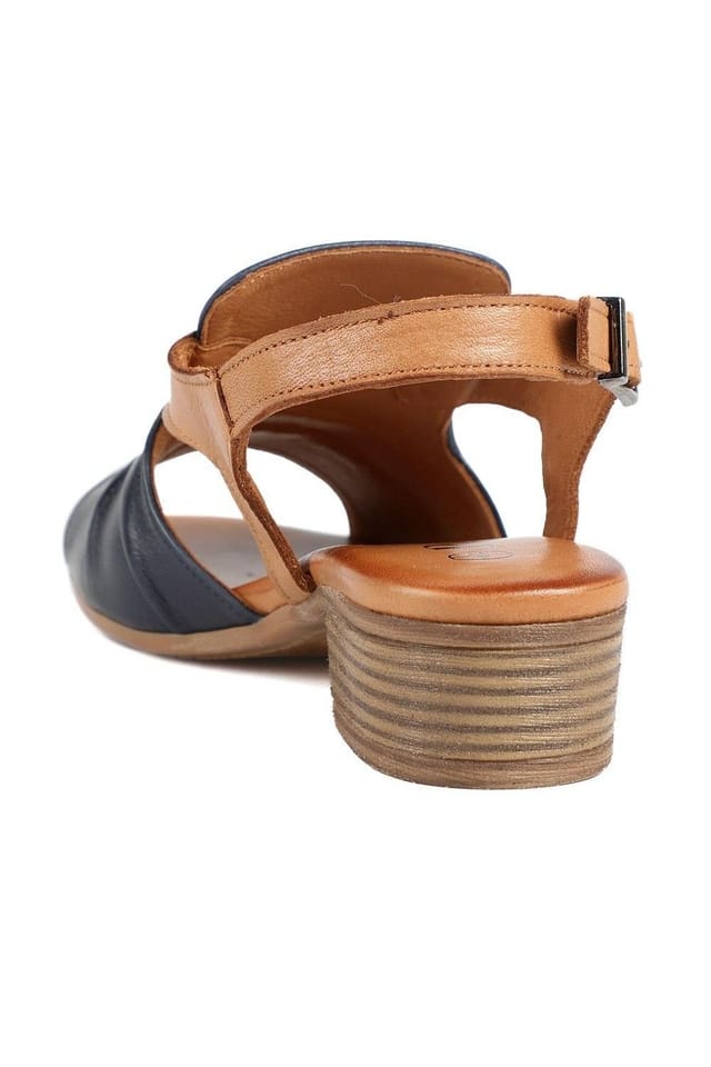 Pavers Pavers Women's Leather Two Tone Block Heel Sandals in Navy - 3