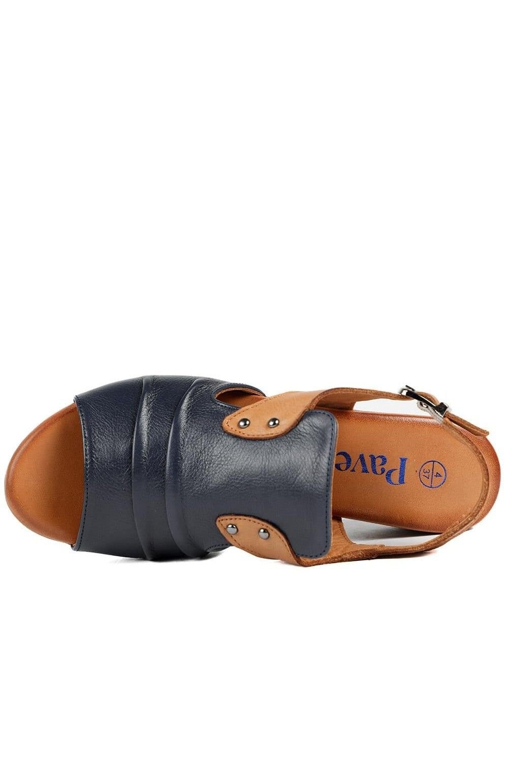 Pavers Pavers Women's Leather Two Tone Block Heel Sandals in Navy - 4