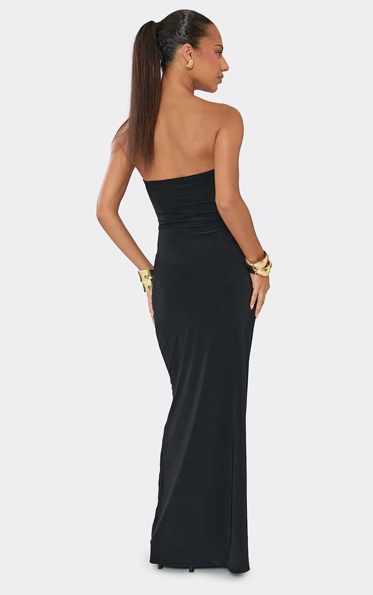 EGO Black Bandeau Tie Drape Front Maxi Dress